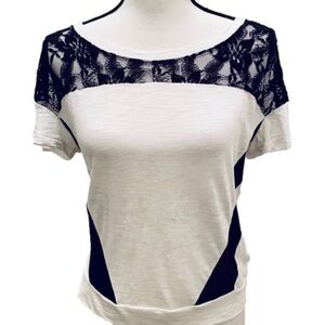 Express Black and White Lace Accent Top